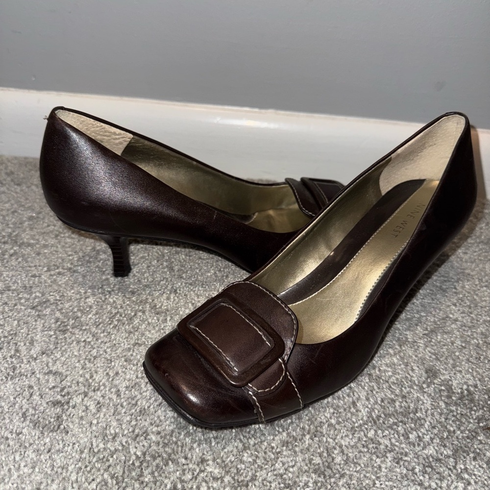 Nine West Brown leather heels with buckle detail